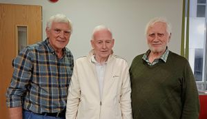 Roger with, 
Left Harry Pickervance Treasurer, 
Right Mike Bossen chorister.