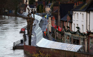 Flood defences in Ironbridge on Christmas Eve