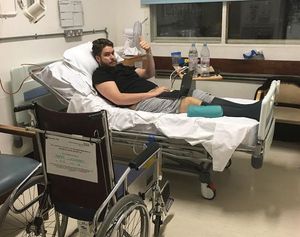 Adam Cuthbert in hospital earlier this year