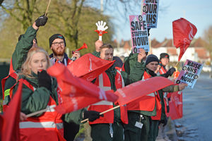 A picket line at the Dudley ambulance hub 