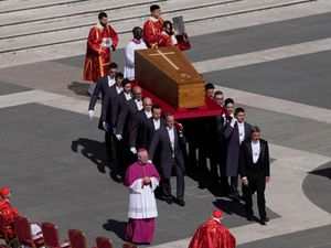 The coffin of Pope Francis is carried into St Peter’s Square