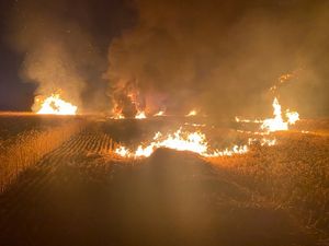Supporting image for story: Watch as Shropshire crews put out seventh combine harvester fire in just two days