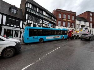 Supporting image for story: Traffic delays in Shrewsbury as bus rolls backwards and hits road sign