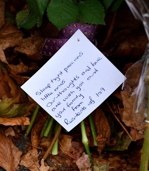 One note that was left by neighbouring residents reads "Sleep light precious little ones"
