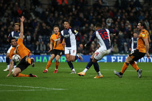Karlan Grant of West Bromwich Albion scores. (Photo by Adam Fradgley/West Bromwich Albion FC via Getty Images).