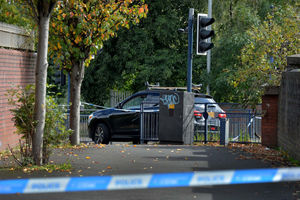 A pedestrian walkway was cordoned off