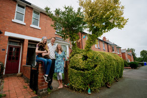 Ashley the caterpillar with Jazzy Shipp, Coco the Dog, Adam Shipp and Jackie Jones