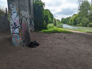 The adult dog was found tied up and burnt under an underpass beneath the A463 duel carriageway 