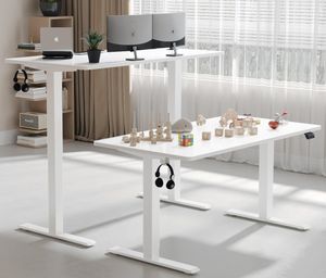 The Devoko desk can be set at two heights, and it switches between them at the touch of a button