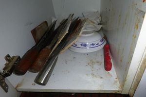 Dirty interior of storage unit. Photo: Walsall Council