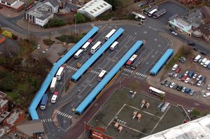 An aerial view of Dudley Bus Station taken in 2014.