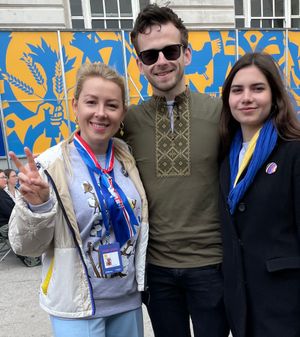 Olena and Veronika from the Discover Ukraine area with Shropshire Star's Nick Humphreys