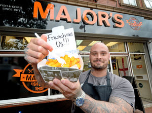 Royston Spencer, Major's son, outside the fish bar in Bilston