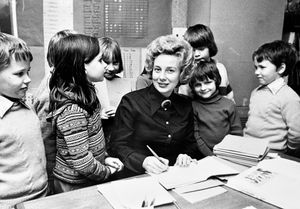 January 1978 - 'Mrs Daphne Roberts, president of The Wrekin Teachers' Association, seen with pupils of the Alexander Fleming School in Telford, of which she is deputy head.'