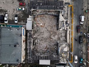An aerial view of the Jet Set nightclub days after its roof collapsed