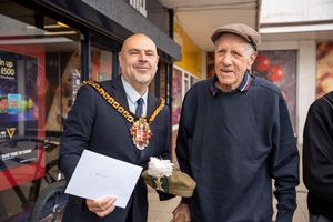 The Mayor with birthday boy Albert Clinton, aged 98