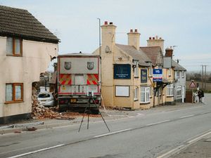 The lorry collided with the Three Fishes pub in Shrewsbury