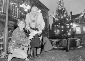 In December 1982, panto star Dierdre Dee brought a touch of magic to Stafford's big Christmas lights switch-on. Dierdre, who plays Aladdin in this year's pantomime at the Borough Hall, is pictured pulling the switch with the Mayor, Councillor Trevor Reeves, and five-year-old Helen Blochsidge of Bridgman Close. 'I have never done anything like this before and I enjoyed it very much,' said Deirdre, whose television parts have included Dr Selby in the Angels hospital series. 