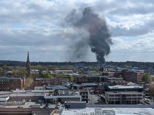 Supporting image for story: Watch: Huge plumes of smoke seen billowing across Wolverhampton's skyline as firefighters tackle factory blaze