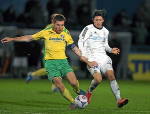 Tom Hannigan of Vauxhall Motors and Sean Clancy of AFC Telford United