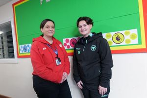 Mrs Brown pictured with Emily Walker from Wolves Foundation.