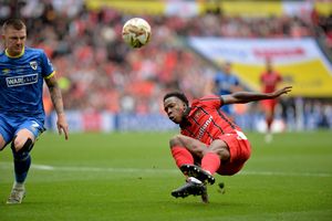 Walsall defender Liam Gordon loses his footing.