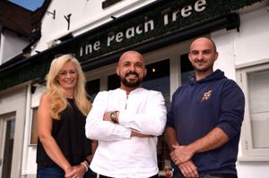 New Peach Tree and C21 owner Lee Ozturk with Anna Bispham, PR manager and Andrew Morgan-Bane, Head Contractor at the Peach Tree, Shrewsbury on Friday, August 8, 2025.
