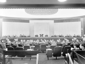 The first meeting of the county council in the new chamber in 1966.
