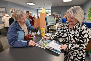 Lindsay Hughes-Roberts with Library Branch Manager Beverley Dunn