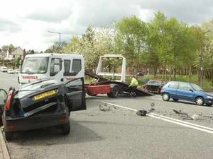 Supporting image for story: Driver runs off after three-car pile-up