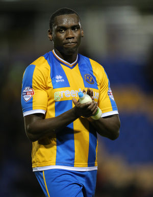 A dejected Jermaine Grandison of Shrewsbury Town at full-time.