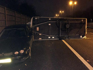 Supporting image for story: Overturned caravan closes three lanes on M6 at Walsall