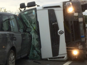 Supporting image for story: Driver cut free after cement lorry overturns in crash near Shrewsbury