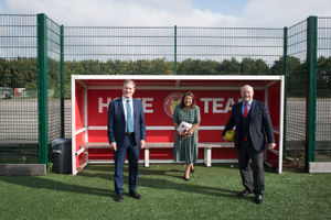 Labour leader Sir Keir Starmer (left) with MPs Liam Byrne and Valerie Vaz during a visit to Walsall FC. Photo: Stefan Rousseau/PA Wire.