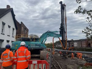 Installing the piles during the early stages of the work 