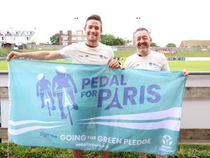 Supporting image for story: Olympic champion visits football club during climate action bike ride to Paris