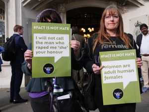 Campaigners from For Women Scotland outside the Supreme Court