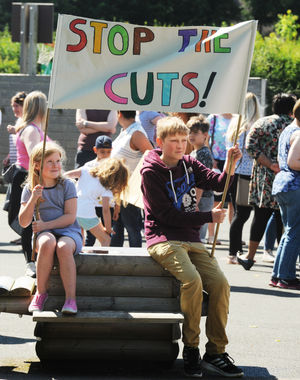 The march against education cuts in Cannock town centre