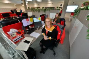 Midlands Air Ambulance at the new base, next to RAF Cosford. Emma Wood and Michelle McCracken in the fundraising team