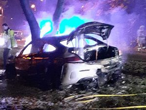 Supporting image for story: Car in flames after hitting tree in Shrewsbury crash