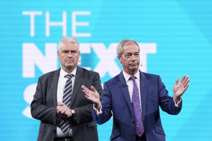 Reform UK MP for Ashfield, Lee Anderson (left) and Reform UK leader Nigel Farage on stage during the party's annual conference at the National Exhibition Centre in Birmingham. Reform UK supporters are even more likely than non-voters to say they feel "powerless" to bring about change in the country, according to polling. Photo: Stefan Rousseau/PA Wire
