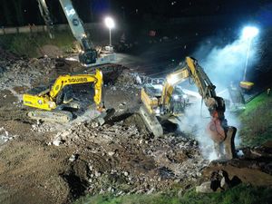 Supporting image for story: WATCH: M6 bridge demolished in Stafford during overnight works