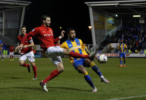 Aaron Martin playing against Shrewsbury Town (AMA)