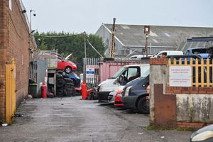 The scene of a fire yesterday, opposite the Robinson Brothers chemical plant. Phoenix Street, West Bromwich.