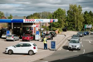 Queues for fuel at Tesco Wrekin Retail Park