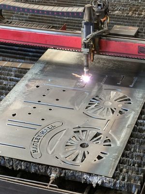 Part of the artwork being cut at AJS in Smethwick. Photo Sue Langley