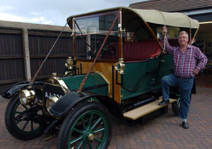 Brian Smith from Essington, Wolverhampton, with his restored 1910 Star Tourer. 