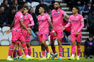 West Brom players celebrate with Karlan Grant (Photo by Adam Fradgley/West Bromwich Albion FC via Getty Images)