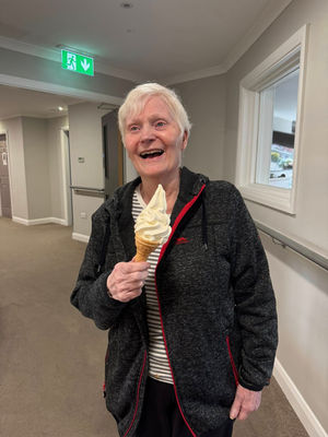 Resident from HC-One’s Foley Grange Care Home enjoying ice cream from BB King Whippy