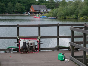 One of the pumps which has been in action trying to re-oxygenate the water at Llandrindod Wells lake. Image by Andy Compton